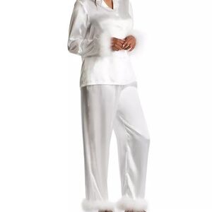 Linea Donatella's Marabou Satin Pajamas worn once  and Dry Cleaned